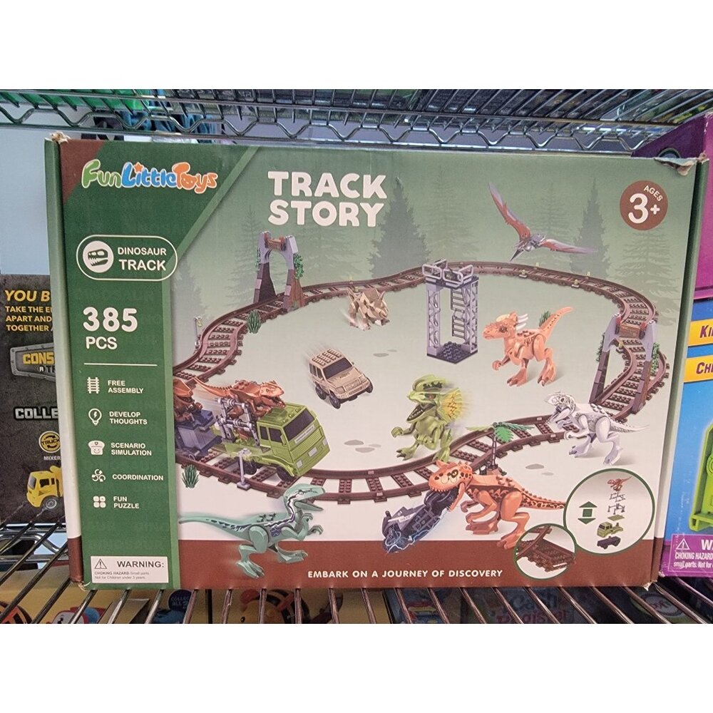 Fun Little Toys Dinosaur Track Story Set 385 Pcs Kids Ages 3+ With Rail Vehicles